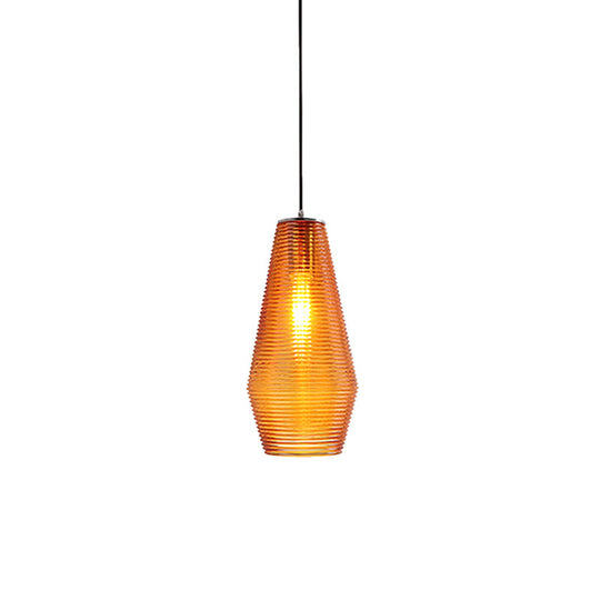 Contemporary Hanging Lamp Ridged Glass Vase Ceiling Pendant Light For Cloth Shops