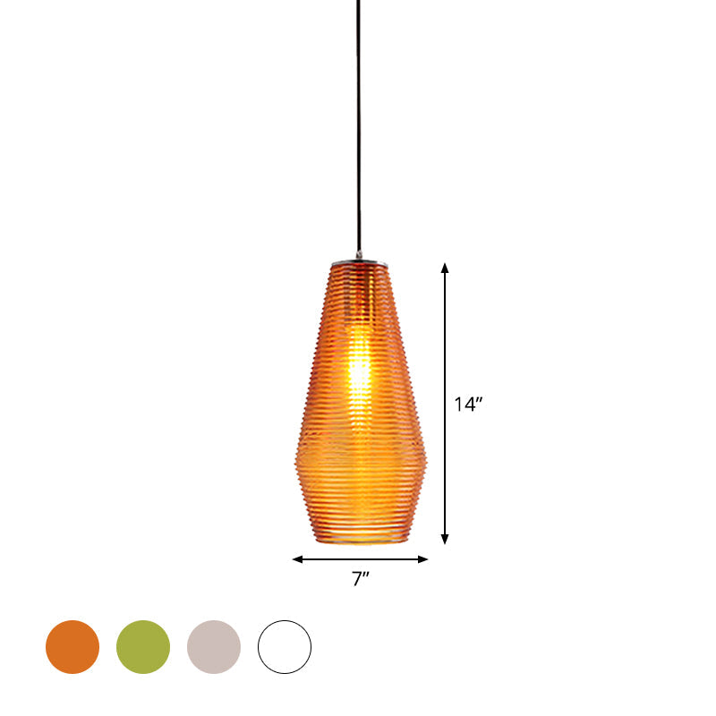 Contemporary Hanging Lamp - Ridged Glass Vase Ceiling Pendant Light for Cloth Shop (One Head)