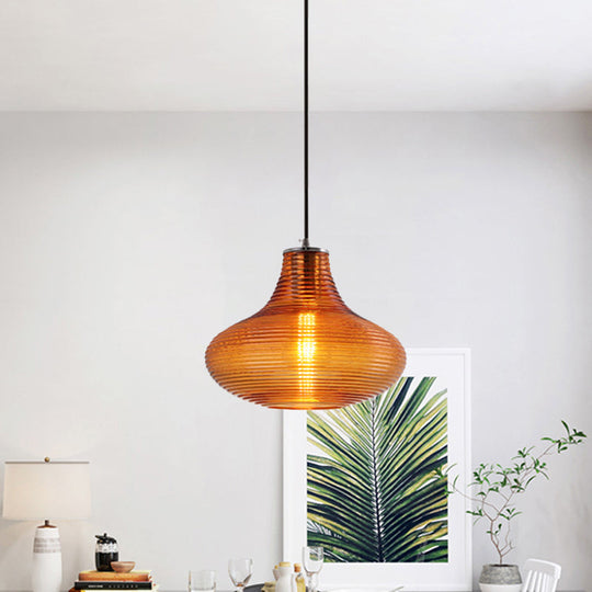 Contemporary Hanging Lamp - Ridged Glass Vase Ceiling Pendant Light for Cloth Shop (One Head)
