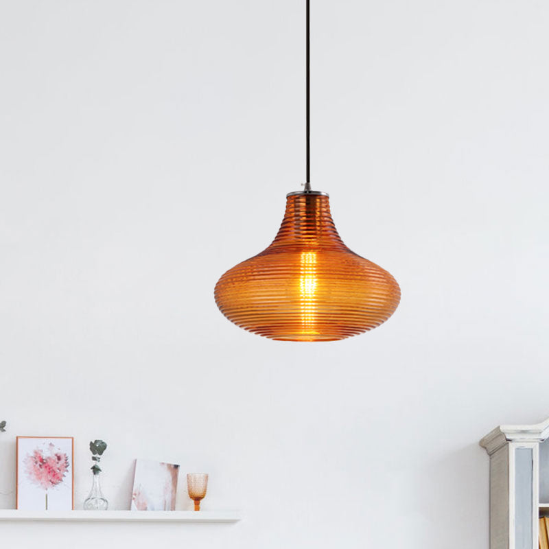 Contemporary Hanging Lamp - Ridged Glass Vase Ceiling Pendant Light for Cloth Shop (One Head)