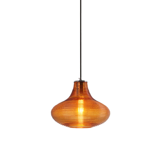 Contemporary Hanging Lamp Ridged Glass Vase Ceiling Pendant Light For Cloth Shops