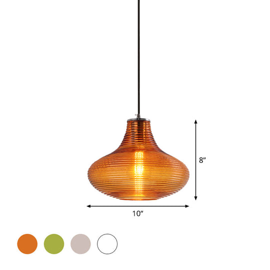 Contemporary Hanging Lamp - Ridged Glass Vase Ceiling Pendant Light for Cloth Shop (One Head)