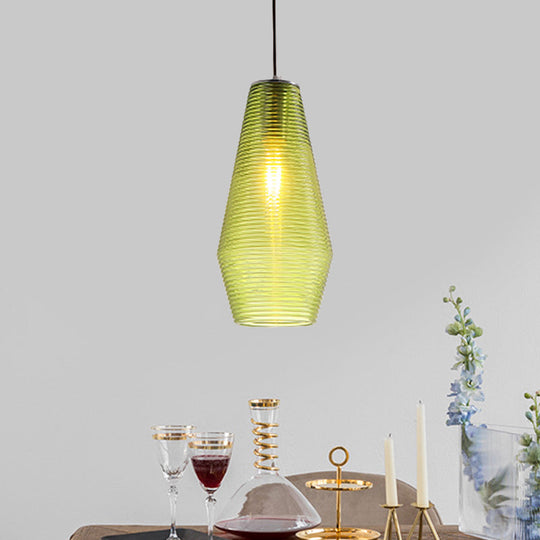 Contemporary Hanging Lamp - Ridged Glass Vase Ceiling Pendant Light for Cloth Shop (One Head)