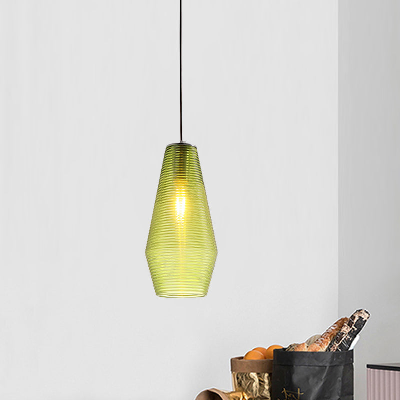 Contemporary Hanging Lamp - Ridged Glass Vase Ceiling Pendant Light for Cloth Shop (One Head)