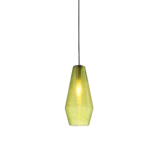 Contemporary Hanging Lamp - Ridged Glass Vase Ceiling Pendant Light for Cloth Shop (One Head)