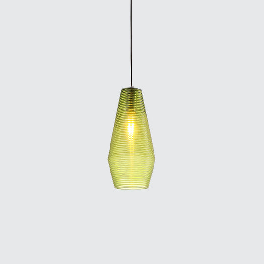 Contemporary Hanging Lamp Ridged Glass Vase Ceiling Pendant Light For Cloth Shops