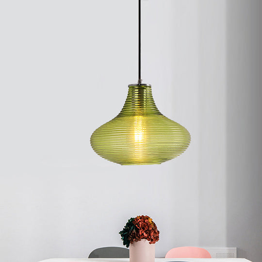 Contemporary Hanging Lamp - Ridged Glass Vase Ceiling Pendant Light for Cloth Shop (One Head)