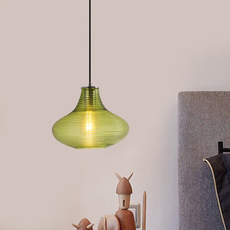 Contemporary Hanging Lamp - Ridged Glass Vase Ceiling Pendant Light for Cloth Shop (One Head)
