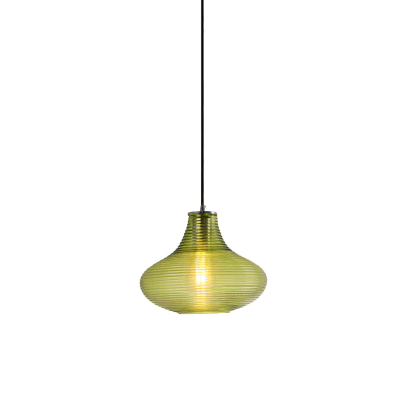 Contemporary Hanging Lamp Ridged Glass Vase Ceiling Pendant Light For Cloth Shops