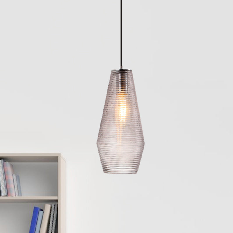 Contemporary Hanging Lamp - Ridged Glass Vase Ceiling Pendant Light for Cloth Shop (One Head)