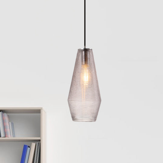 Contemporary Hanging Lamp Ridged Glass Vase Ceiling Pendant Light For Cloth Shops