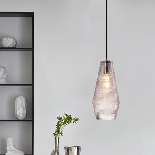 Contemporary Hanging Lamp Ridged Glass Vase Ceiling Pendant Light For Cloth Shops