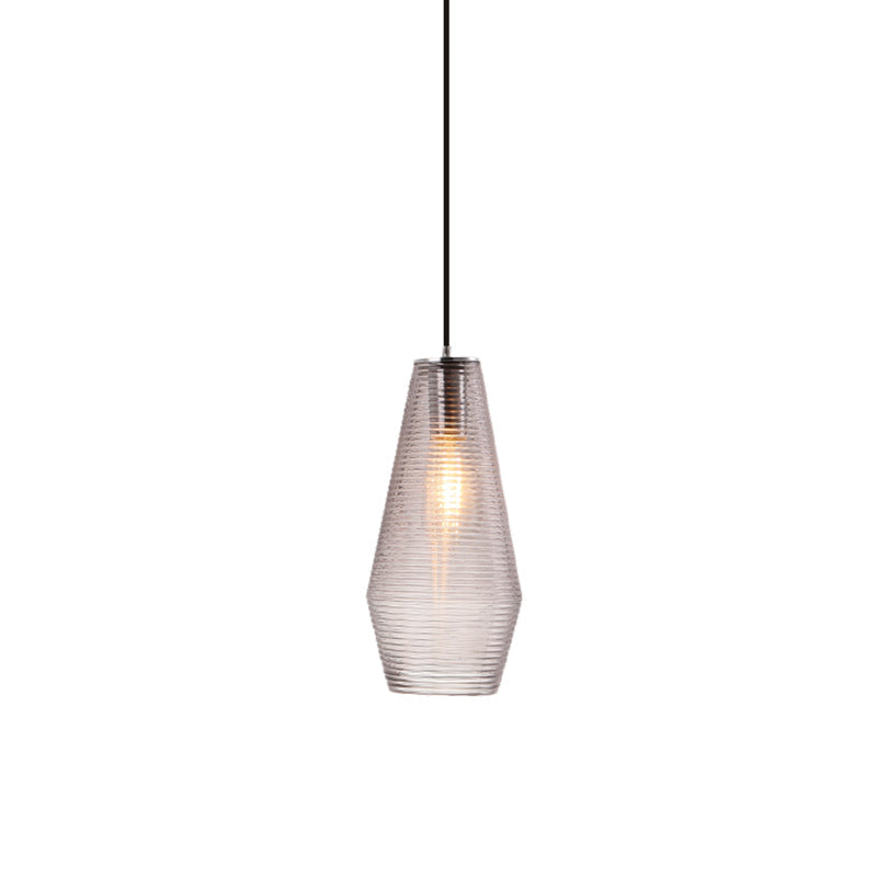 Contemporary Hanging Lamp Ridged Glass Vase Ceiling Pendant Light For Cloth Shops