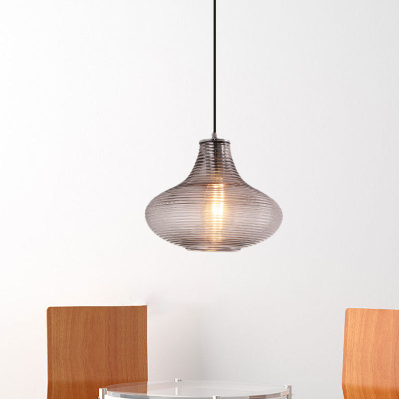 Contemporary Hanging Lamp - Ridged Glass Vase Ceiling Pendant Light for Cloth Shop (One Head)