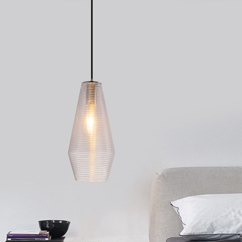 Contemporary Hanging Lamp - Ridged Glass Vase Ceiling Pendant Light for Cloth Shop (One Head)
