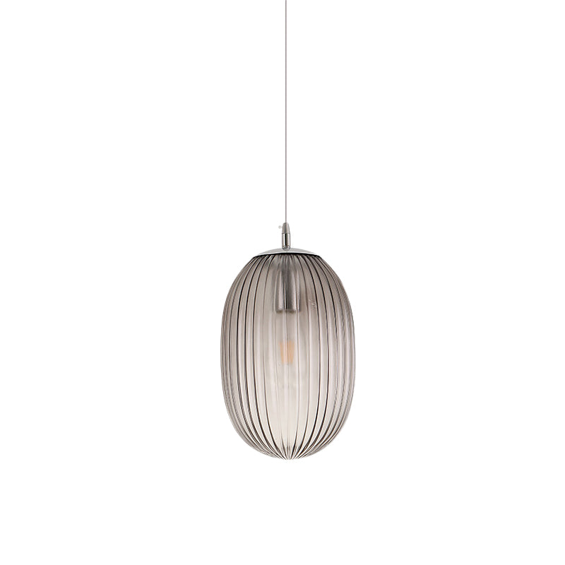 Modern Stylish Single Light Fluted Glass Melon Hanging For Dining Room Ceiling Pendant