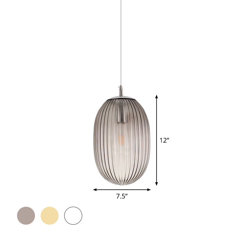 Modern Fluted Glass Melon Hanging Light - Stylish Single Pendant for Dining Room Ceiling