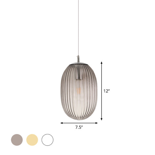 Modern Stylish Single Light Fluted Glass Melon Hanging For Dining Room Ceiling Pendant