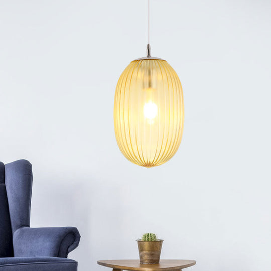 Modern Stylish Single Light Fluted Glass Melon Hanging For Dining Room Ceiling Pendant Amber