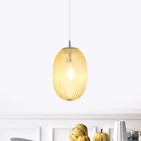 Modern Fluted Glass Melon Hanging Light - Stylish Single Pendant for Dining Room Ceiling