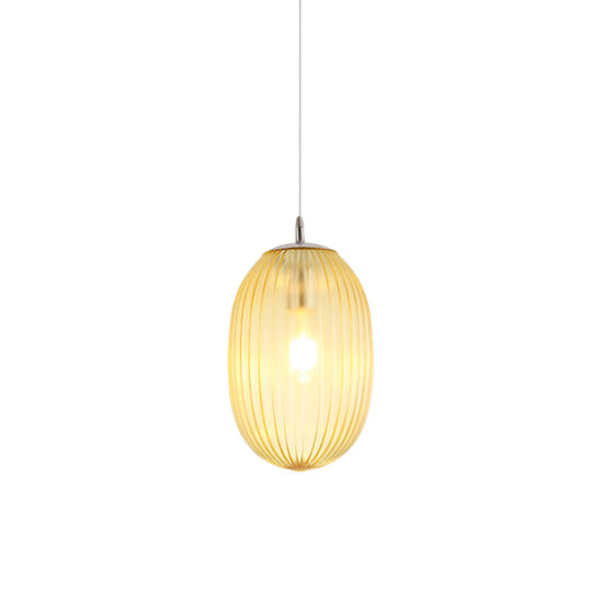 Modern Fluted Glass Melon Hanging Light - Stylish Single Pendant for Dining Room Ceiling