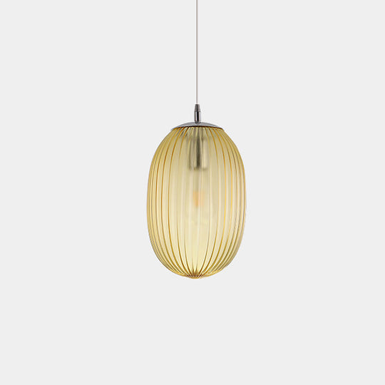 Modern Fluted Glass Melon Hanging Light - Stylish Single Pendant for Dining Room Ceiling