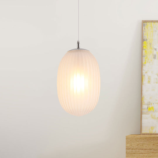 Modern Fluted Glass Melon Hanging Light - Stylish Single Pendant for Dining Room Ceiling
