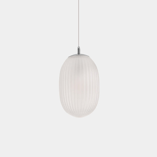 Modern Fluted Glass Melon Hanging Light - Stylish Single Pendant for Dining Room Ceiling