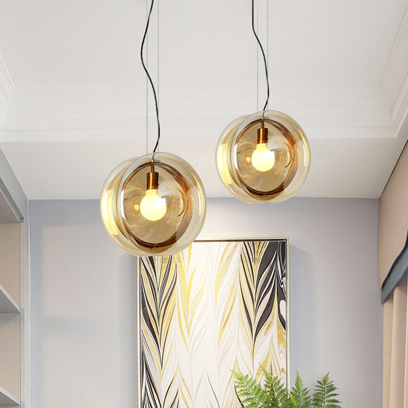 Contemporary Glass Pendant Light with Brass Ring - Perfect for Restaurants