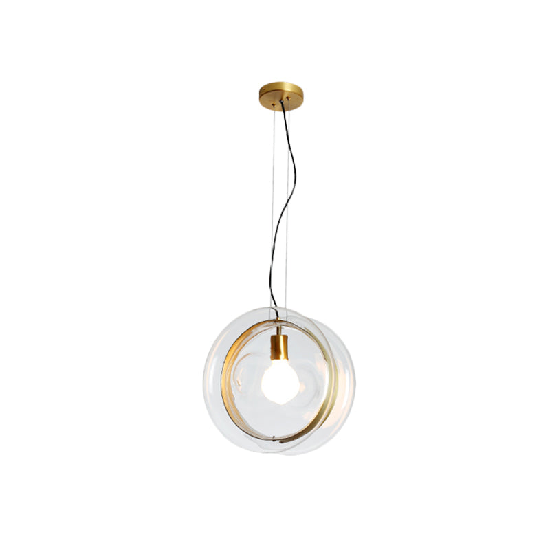 Contemporary Glass Pendant Light with Brass Ring - Perfect for Restaurants