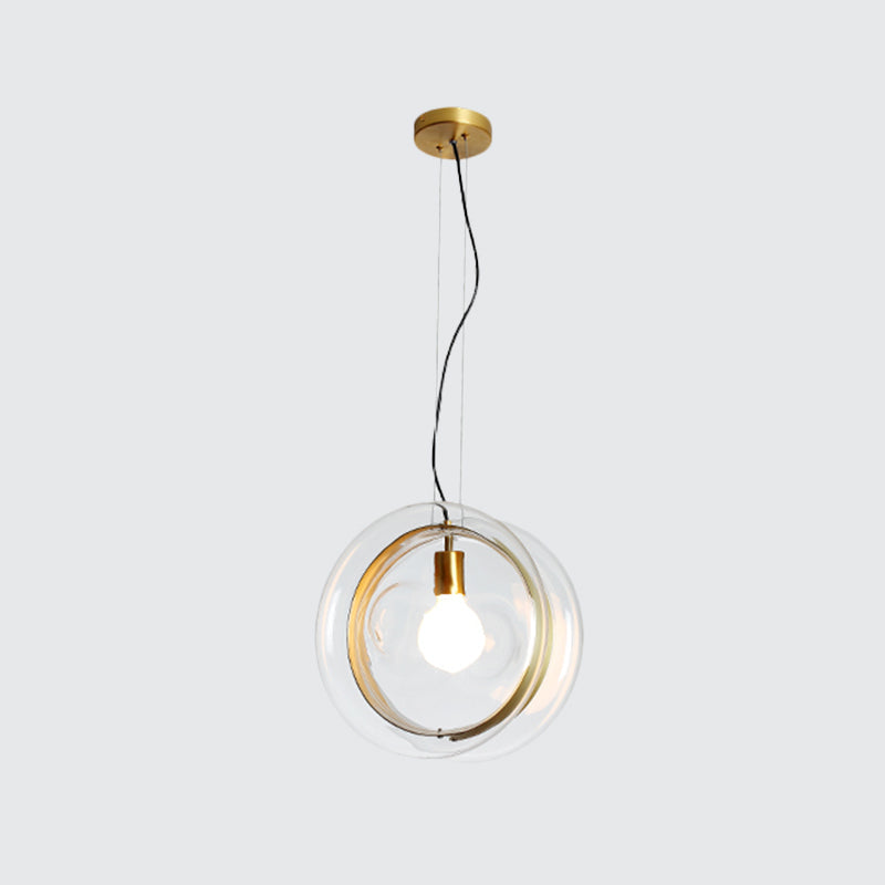 Contemporary Glass Pendant Lamp With Brass Ring - Perfect For Restaurants 1 Head Sphere Light