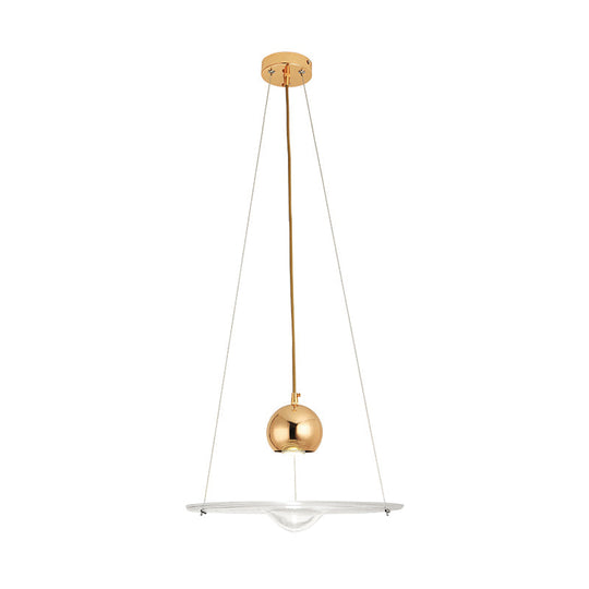 Lampe à suspension moderne en forme de disque en verre doré - 1 lumière pour salle à manger de café