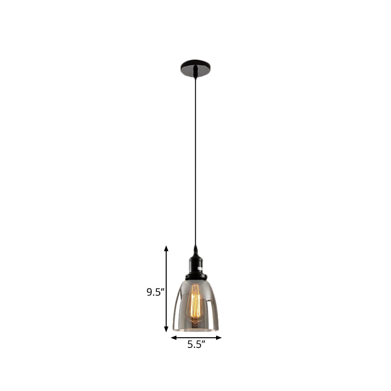 Suspension industrielle en verre fumé - Plafonnier noir à 1 lampe pour salon