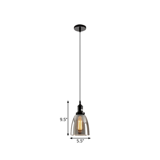 Suspension industrielle en verre fumé - Plafonnier noir à 1 lampe pour salon
