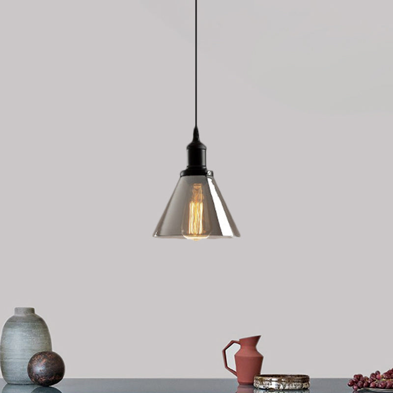 Suspension industrielle en verre fumé - Plafonnier noir à 1 lampe pour salon