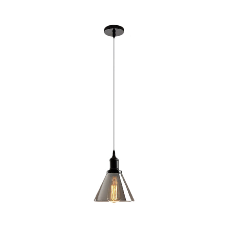 Suspension industrielle en verre fumé - Plafonnier noir à 1 lampe pour salon