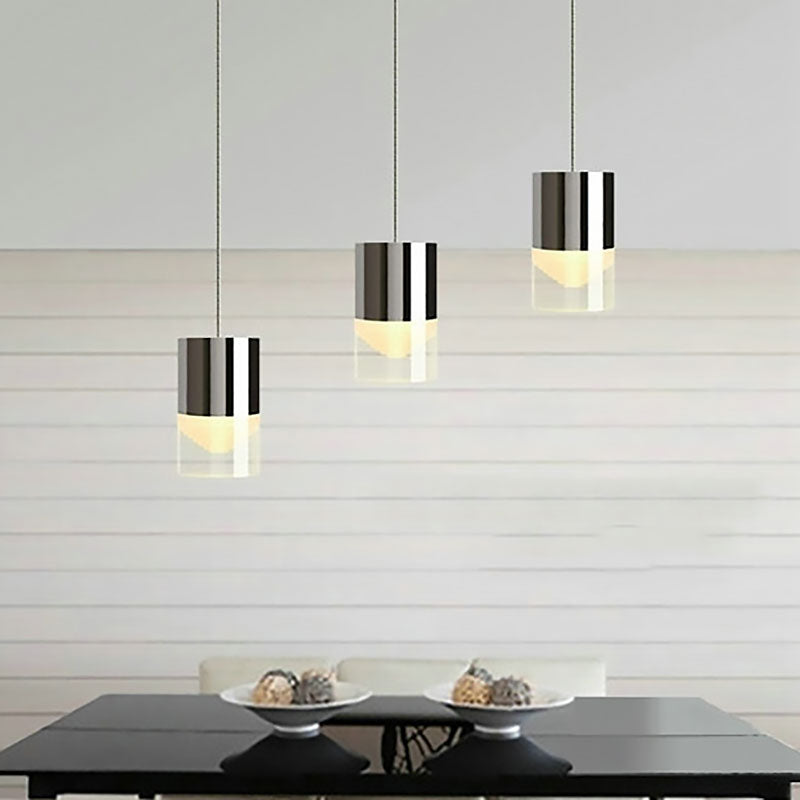 Chrome Glass Pendant Light for Bar with Modern Triple Cylinder Design