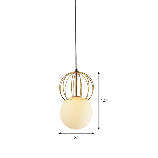 Modern White Globe Hanging Light With Frosted Glass Shade For Bedroom
