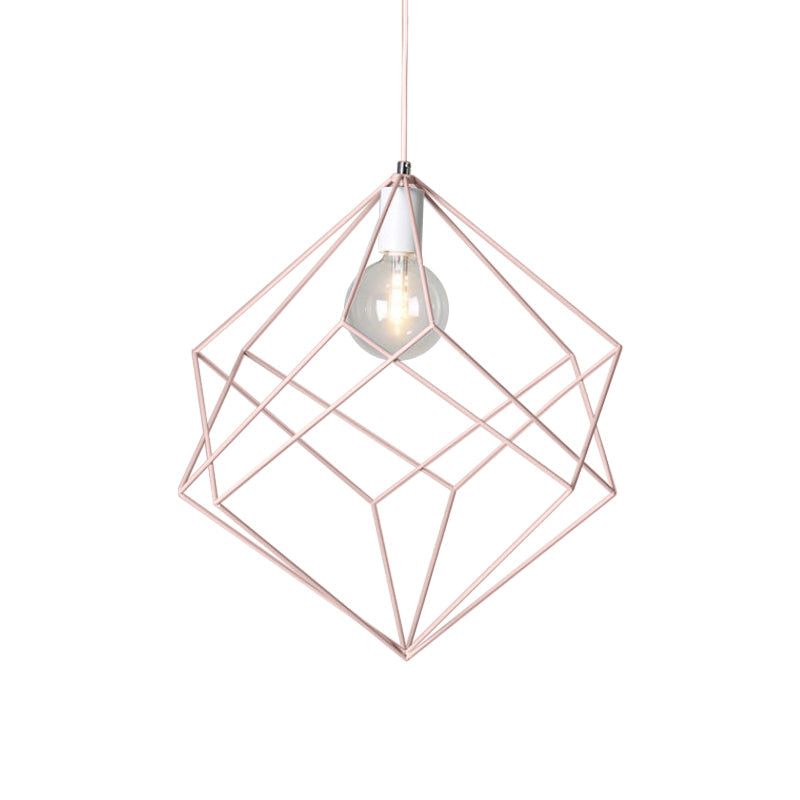 Macaron Iron Cube Pendant Light - Stylish Dining Table and Hallway Hanging Lamp