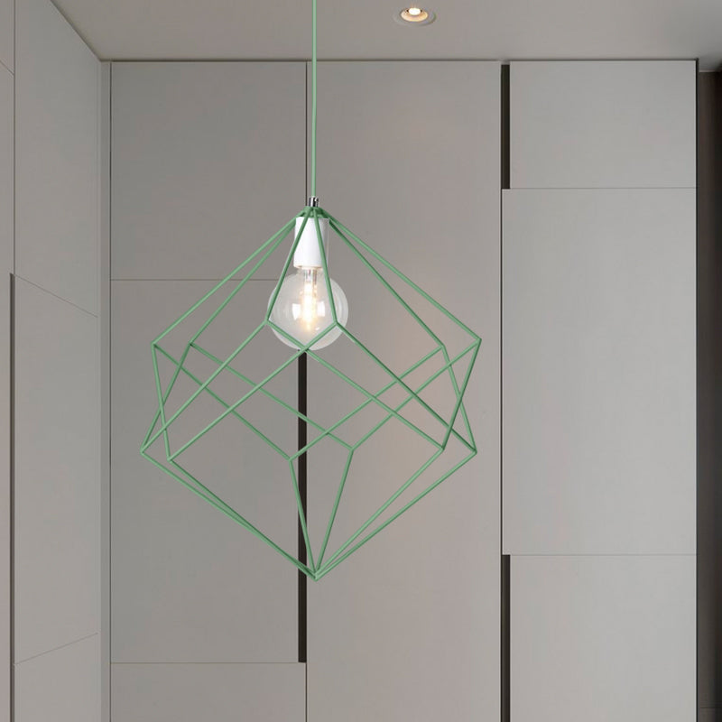 Macaron Iron Cube Pendant Light - Stylish Dining Table and Hallway Hanging Lamp