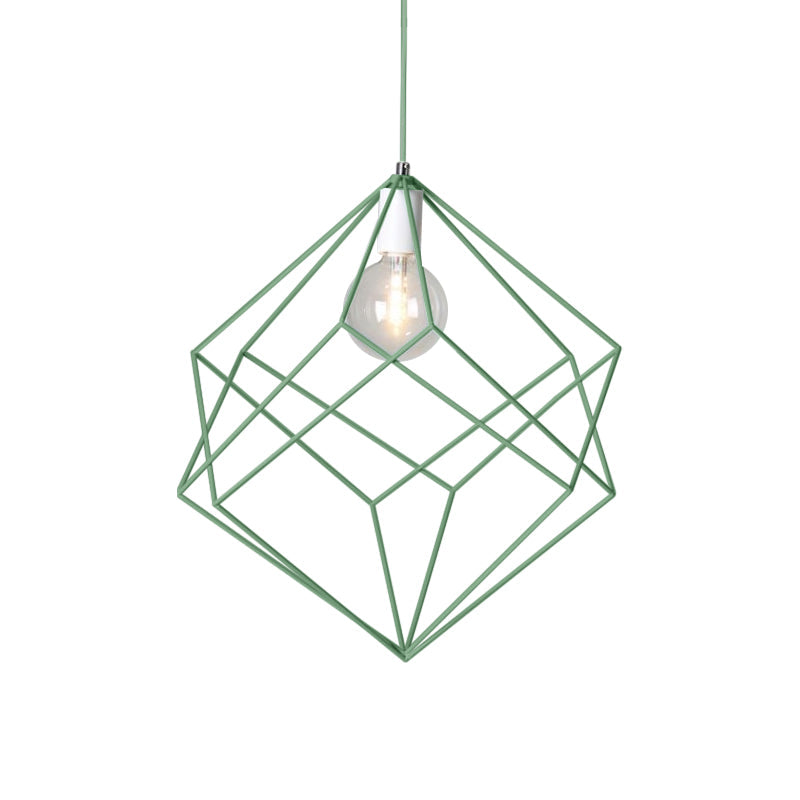 Macaron Iron Cube Pendant Light - Stylish Dining Table and Hallway Hanging Lamp