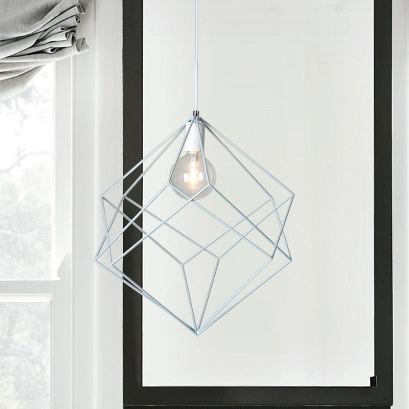 Macaron Iron Cube Pendant Light - Stylish Dining Table and Hallway Hanging Lamp