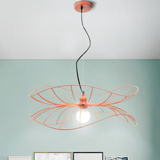 Pink Lotus Leaf Pendant Light for Dining and Hotel: Modern Iron Lamp