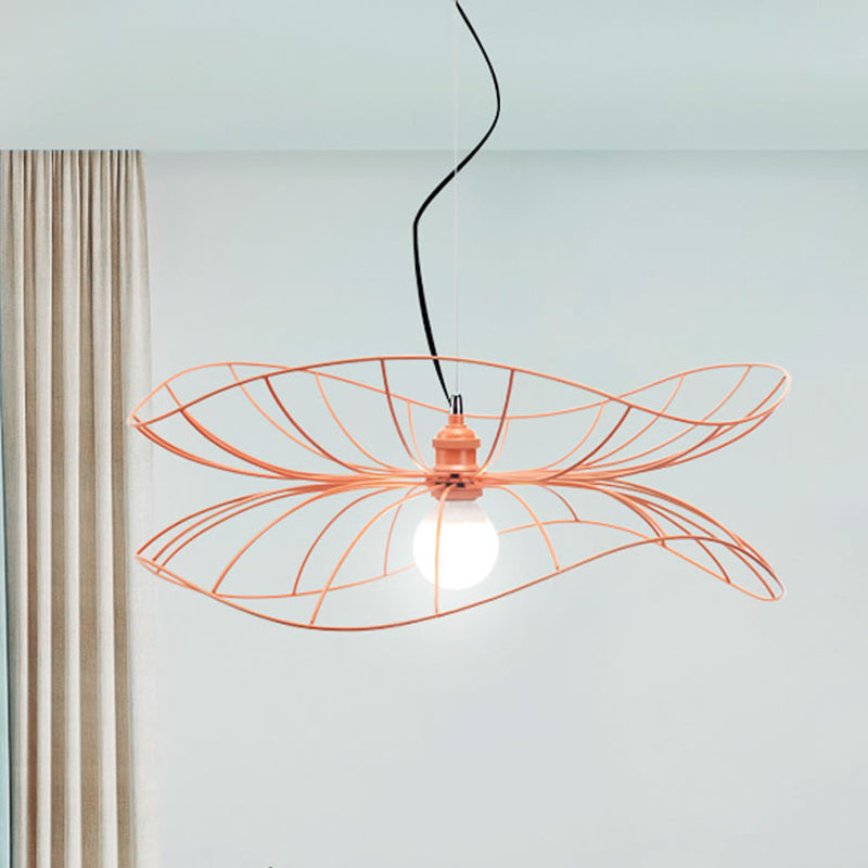 Contemporary Pink Lotus Pendant Light For Dining Room Or Hotel - 1 Iron Hanging Lamp
