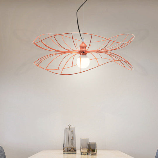 Pink Lotus Leaf Pendant Light for Dining and Hotel: Modern Iron Lamp