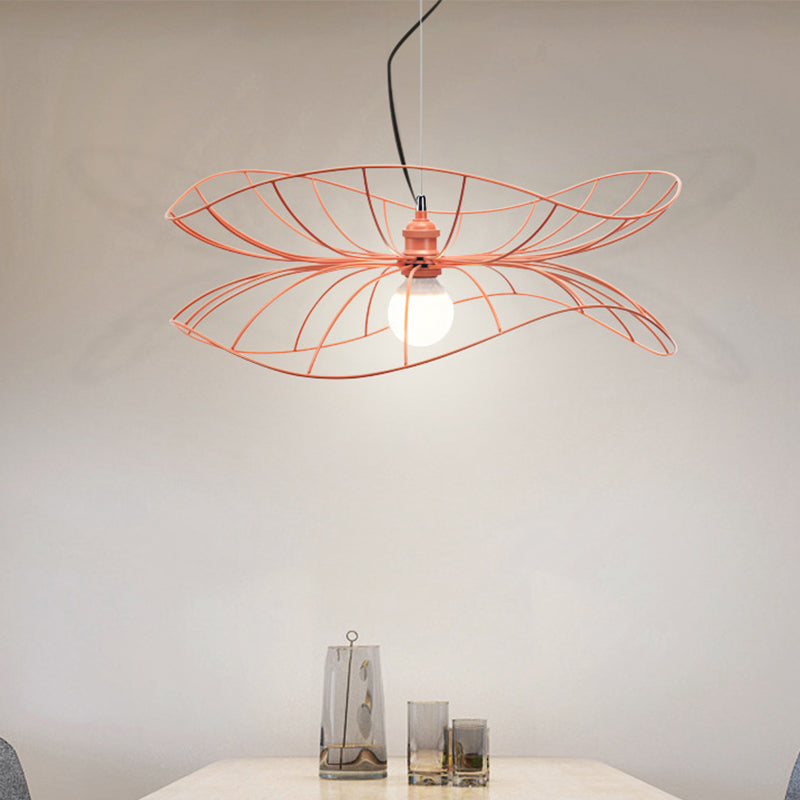 Contemporary Pink Lotus Pendant Light For Dining Room Or Hotel - 1 Iron Hanging Lamp