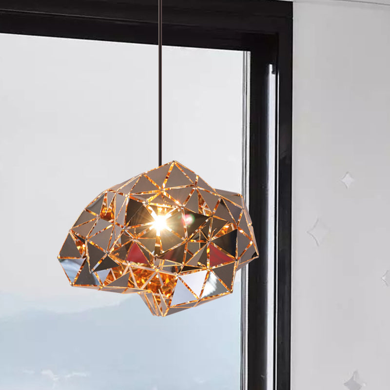 Metallic Polyhedron Pendant Light - Modern Hanging Lamp for Dining Table - 1 Light