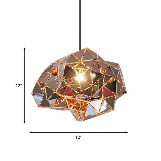 Metallic Polyhedron Pendant Light - Modern Hanging Lamp for Dining Table - 1 Light