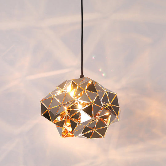 Metallic Polyhedron Pendant Light - Modern Hanging Lamp for Dining Table - 1 Light