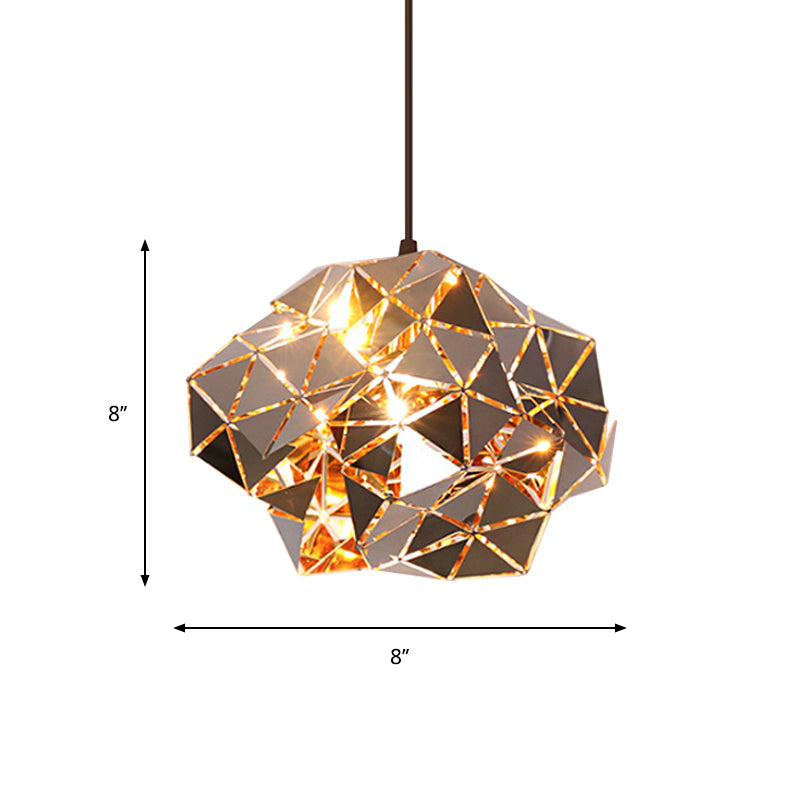 Metallic Polyhedron Pendant Light - Modern Hanging Lamp for Dining Table - 1 Light
